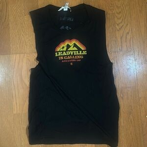 “Leadville is calling and I must go” black sleeveless tank size small